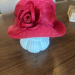 Betmar Red Women's Hat with Floral Design